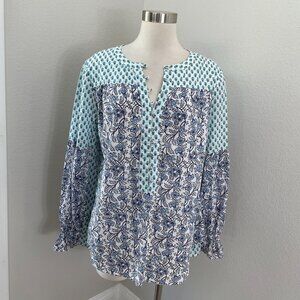 Sundance Womens Medium Cotton Floral Blouse‎ Button Front Boho Long Sleeve Shirt